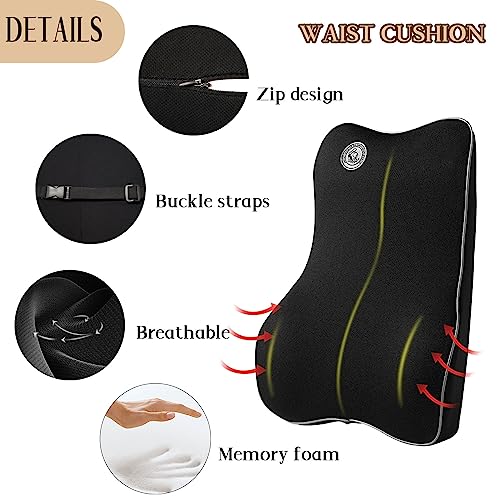  Ecloud Shop Lumbar Support Cushion For Car And Headrest Neck Pillow Kit - Ergonomically Design Universal Fit Major Car Seat - Black