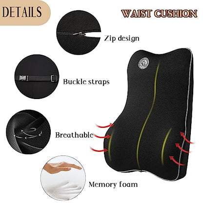  Ecloud Shop Lumbar Support Cushion For Car And Headrest Neck Pillow Kit - Ergonomically Design Universal Fit Major Car Seat - Black