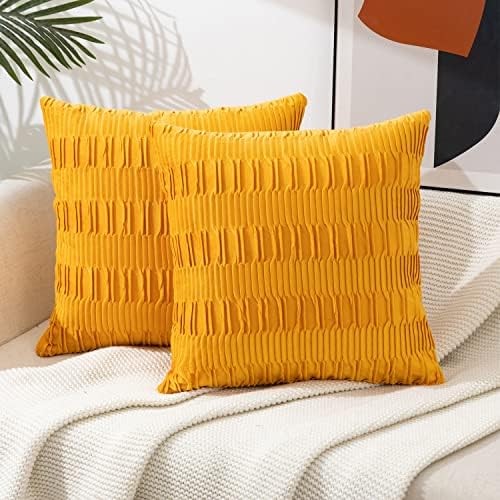  ETASOP 2Pack White Velvet Pillow Covers With Wave Striped Decorative, Luxury Soft Cushion Cases For Farmhouse Couch Sofa Living Room,18x18 Inches