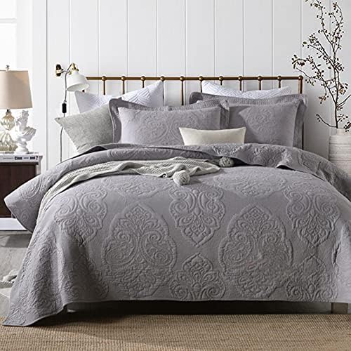  ABREEZE Cotton Bedspread Quilt Sets Floral Patchwork Coverlet Set Comforter Paisley Quilted Coverlet With Pillow Shams, Farmhouse Bedding Set,European Gorgeous Floral Pattern, King Size