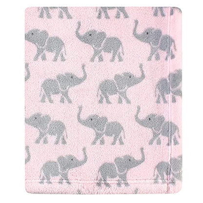  Hudson Baby Unisex Baby Cozy Plush Luxury Blankets 2pk, Pink Elephants, One Size