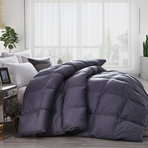  Luxurious All-Season Goose Down Comforter King Size Duvet Insert, Classic Gray, Premium Baffle Box, 1200 Thread Count 100% Egyptian Cotton Cover, 65 Oz Fill Weight (King, Gray)