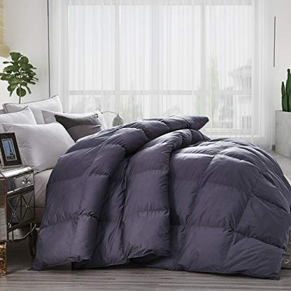  Luxurious All-Season Goose Down Comforter King Size Duvet Insert, Classic Gray, Premium Baffle Box, 1200 Thread Count 100% Egyptian Cotton Cover, 65 Oz Fill Weight (King, Gray)
