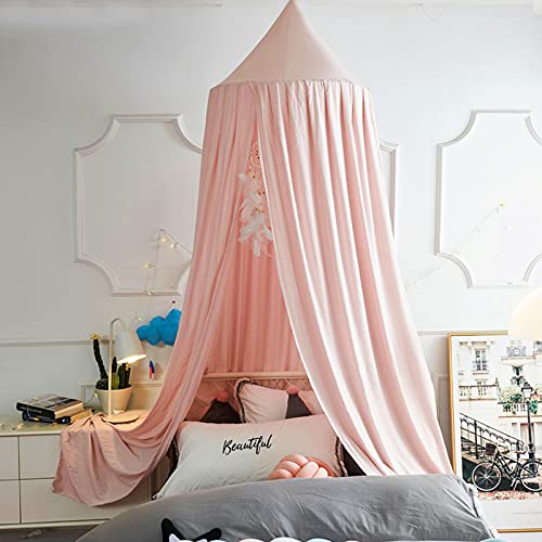  Bed Canopy For Girls Kids,Princess Round Dome Children Dreamy Mosquito Net Bedding Girls Room Castle Play Tent Hanging House Decor Reading Nook Canopies (Beige Pink)