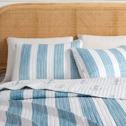  Great Bay Home 2-Piece Twin Reversible Lightweight Nautical Quilt Comforter With 1 Sham | All-Season, Beach Bedspreads | Blue Coastal Coverlet Sets | Casco Bay Quilts Collection