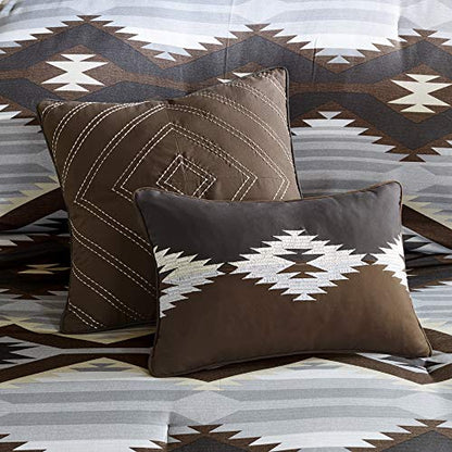  Woolrich Rustic Lodge Cabin Comforter Set - All Season Down Alternative Warm Bedding Layer And Matching Shams, Oversized Queen, Bitter Creek, Grey/Brown