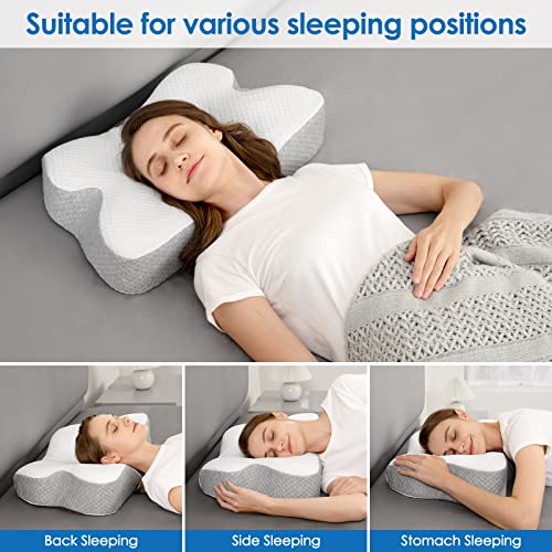  Cervical Pillow For Neck Pain Relief, Contour Memory Foam Neck Pillows, Ergonomic Orthopedic Sleeping Bed Support Pillow For Side Back Stomach Sleepers