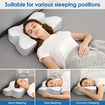  Cervical Pillow For Neck Pain Relief, Contour Memory Foam Neck Pillows, Ergonomic Orthopedic Sleeping Bed Support Pillow For Side Back Stomach Sleepers