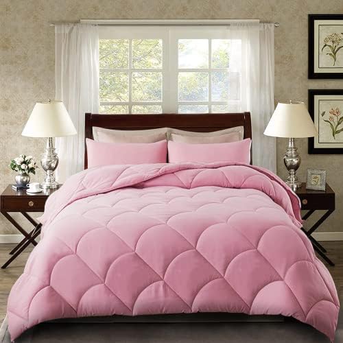  ELNIDO QUEEN 3 Pieces Comforter Set (Full, Purple & Grey) - 1 Reversible Down Alternative Comforter With 2 Pillow Shams - Soft Lightweight Duvet Insert | 82x86 Inch