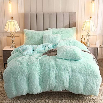  Faux Fur Velvet Fluffy Bedding Duvet Cover Set Down Comforter Quilt Cover With Pillow Shams, Ultra Soft Warm And Durable (Twin, Pink)