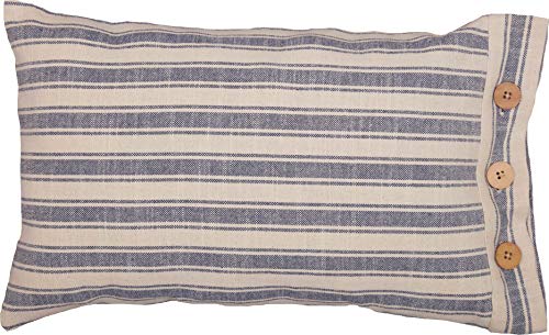  Piper Classics Market Place Blue Ticking Stripe Pillow Cover, 12" X 20", Farmhouse Décor Blue & Natural Cream W/Buttons