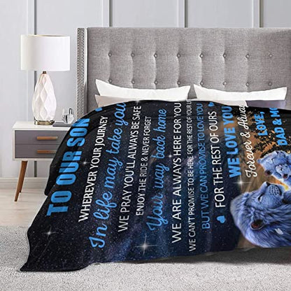  O My Son Blanket From Dad And Mom Lion Ultra Soft Flannel Throw Blankets For Couch Bedroom Sofa Warm Blanket Positive Encourage And Love Birthday Gifts 50x60 Inch