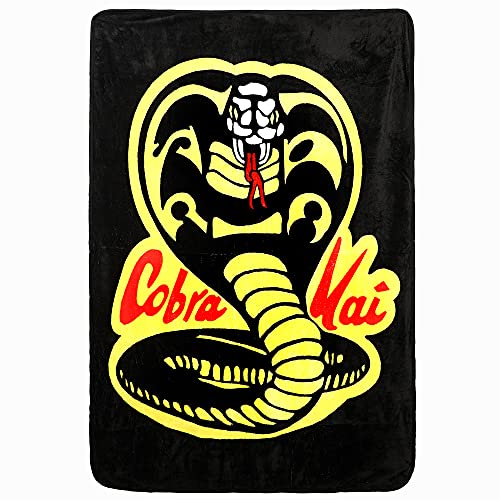 Bioworld Cobra Kai TV Series Snake Symbol Digital Print Black Throw Blanket