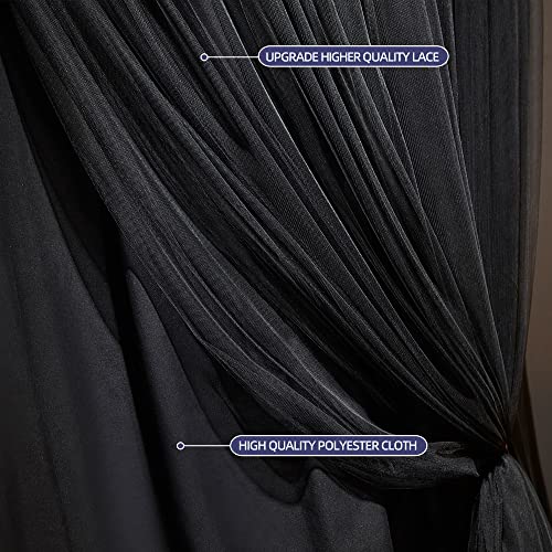  Padiouxs Luxurious Canopy Bed Curtains For Girls, Adults,Children Double Layers Princess Bed Canopy- Round Dome Lace Princess Mosquito Bedding Net For Twin Full Queen King Size(Black)