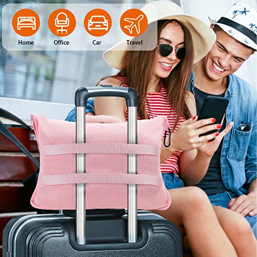  Ajlrq Travel Blanket Airplane Pillow, Premium Soft Polyester 2 In 1 Travel Pillow Airplane Blanket WithSoft Bag Pillow Case Travel Essentials With Storage Bag And Handle Belt (Pink)