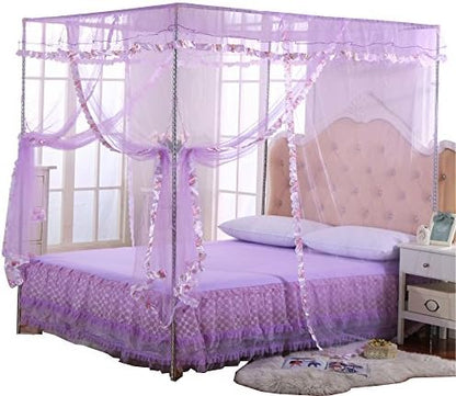  JQWUPUP Twin Canopy Bed Curtains - 4 Corner Canopy For Beds, Bed Canopy For Girls Adults, Bedroom Home Decor (Twin Size, Purple)