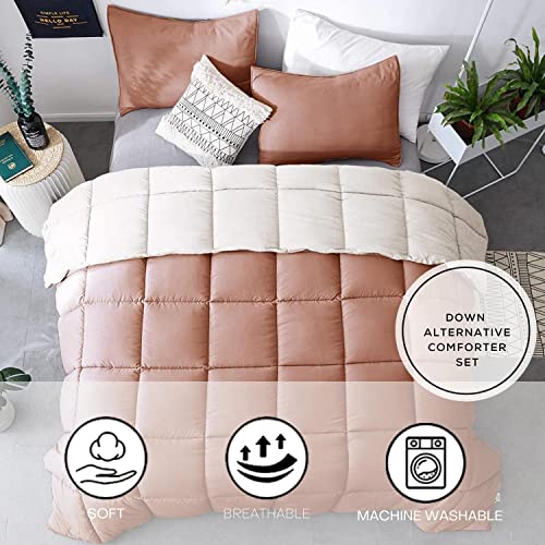  KASENTEX All Season Down Alternative Quilted Comforter Set - Reversible Duvet Insert - Machine Washable (Rose/Beige Cream, Queen Set)