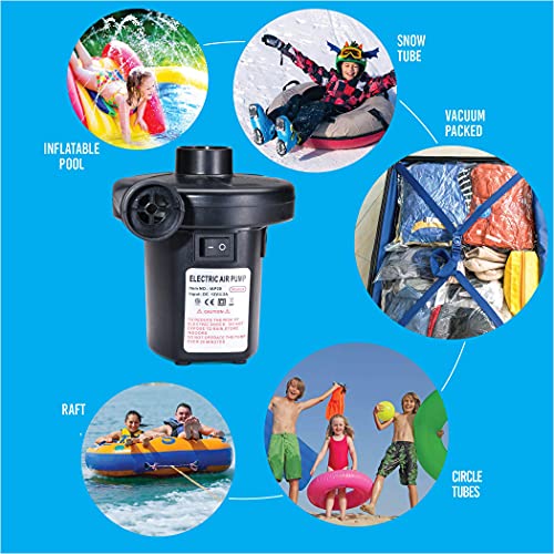  Rextex Electric Air Pump For Inflatables With Plug - Air Mattress Pump For Inflatable Couches, Portable Inflator And Deflator With 3 Nozzles For Air Beds, Boats, Toys, Pool Floats, Pool Raft Bed Boat