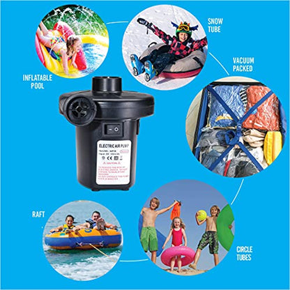  Rextex Electric Air Pump For Inflatables With Plug - Air Mattress Pump For Inflatable Couches, Portable Inflator And Deflator With 3 Nozzles For Air Beds, Boats, Toys, Pool Floats, Pool Raft Bed Boat
