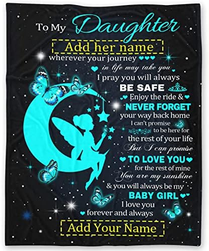  Custom To My Daughter Blanket From Mom Dad Personalized Gift For Girl Super Soft Comfy Summer Throw Blankets Flannel Plush Birthday Graduation For Bed Sofa,120"x90"