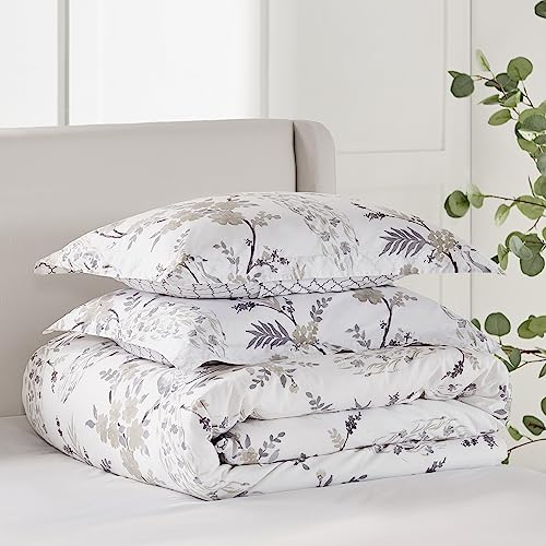 Levtex Home - Pisa Duvet Cover Set - Full/Queen Duvet Cover + Two Standard Pillow Cases - Floral Contemporary Peacock - Grey And Taupe - Duvet Cover (90 X 94in.) And Pillow Case (26 X 20in.) - Cotton