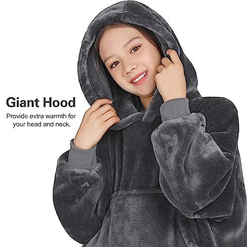  Waitu Wearable Blanket For Kids, Cozy Wearable Blanket Hoodie For Teens Girls And Boys, Warm Blanket Sweatshirt Gift For Teenage, Hoodie Blanket With Sleeves And Giant Pocket - Gray