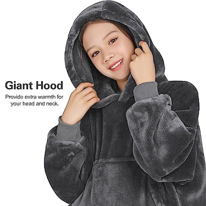  Waitu Wearable Blanket For Kids, Cozy Wearable Blanket Hoodie For Teens Girls And Boys, Warm Blanket Sweatshirt Gift For Teenage, Hoodie Blanket With Sleeves And Giant Pocket - Gray