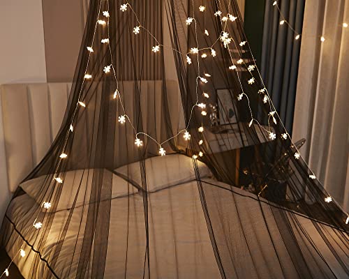  Mengersi Bed Canopy With Lights,Christmas Snowflakes Bed Canopy For Girls Room Decor,Princess Bed Canopy For Twin Full Queen King Size Bed,Black