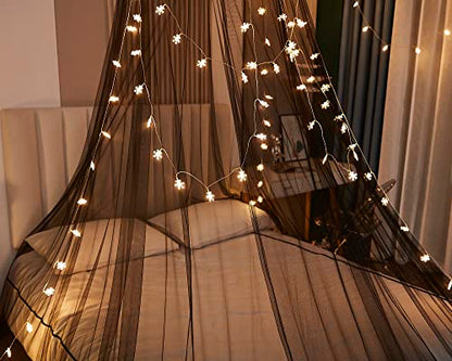  Mengersi Bed Canopy With Lights,Christmas Snowflakes Bed Canopy For Girls Room Decor,Princess Bed Canopy For Twin Full Queen King Size Bed,Black