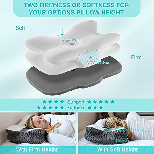  Elviros Cervical Pillow, Contour Memory Foam Pillow For Neck Pain Relief, Adjustable Orthopedic Contour Support Pillows For Sleeping, Ergonomic Bed Pillow For Side, Back, Stomach Sleepers (Dark Grey)