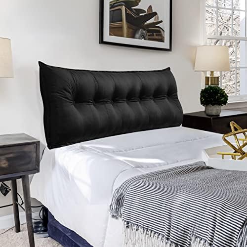  Rectangular Headboard Body Reading Pillow Bedside Oversized Throw Cushion Extra Large Backrest Lumbar Pillows Positioning Back Support Bolster For Bed Sofa Couch Velvet Grey Queen