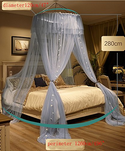  Mengersi Canopy Bed Curtain For Girls Adults-Dome Bed Net For Twin Full Queen King Size Bed, Quick Easy Installation (Round Canopy, Gray)