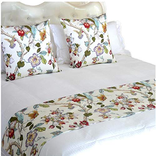  YIH Bed Runners For King Size Bed, White Floral Bedroom Bedding Decor For Hotel Guesthouse Protector Slip Cover For Pets, 1 Bed Runner + 2 Cushion Covers 102" X 19"