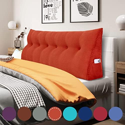  WOWMAX Large Bolster Triangular Headboard Pillow Twin Dorm Headboard Twin XL Bed Wedge Pillow For Headboard Bolster Pillow For Bed With Removable Cover, Corduroy Grey