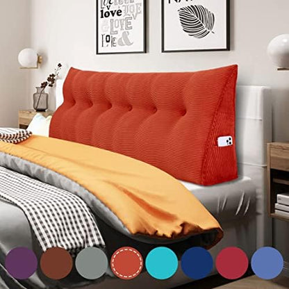  WOWMAX Large Bolster Triangular Headboard Pillow Twin Dorm Headboard Twin XL Bed Wedge Pillow For Headboard Bolster Pillow For Bed With Removable Cover, Corduroy Grey