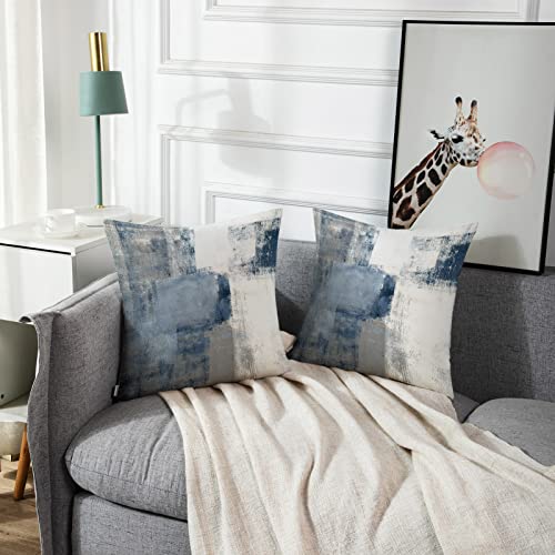  Emvency Set Of 2 Blue White And Gray Throw Pillow Covers Modern Abstract Painting Decorative Pillow Cases Home Decor Standard Square 20x20 Inches Pillowcases