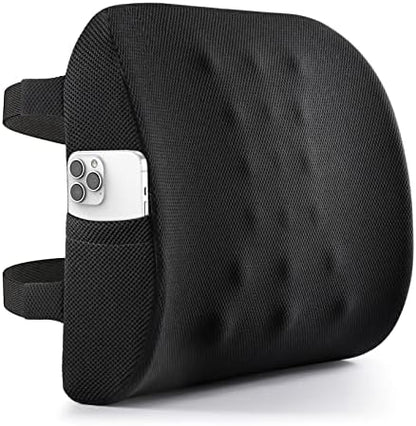  Fyore Lumbar Pillow Memory Foam Back Support Cushion With Anti-Slip Particles Designed For Lower Back Pain Relief Back Pillow 2 Adjustable Straps For Computer/Office Chair,Car Seat,Recliner(Pink)