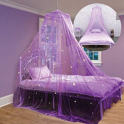  D Canopy For Girls With Glowing Stars - Princess Pink Baby Canopy For Bed, Netting Room Decor, Ceiling Tent, Canopy For Crib | Single, Twin, Full, Queen Size Kids Bed Curtains, Fire Retardant Fabric