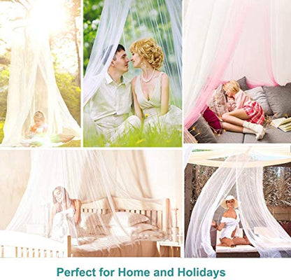  Mosquito Net For Bed, King Size Bed Canopy Hanging Curtain Netting, Princess Round Hoop Sheer Bed Canopy For All Kids Baby Cribs And Adult Beds Fit Twin, Full, Queen -White