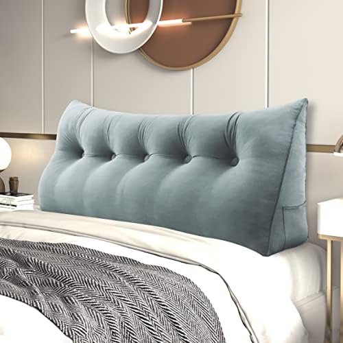  YXCSELL Wedge Headboard Large Bolster Pillow Reading Pillows For Sitting In Bed Adult， Velvet Triangular Cushion Backrest Lumbar Back Support Upholstered Daybed Sit Up Book Pillows（LightGray, Twin）