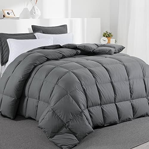  120x120 Oversized King Down And Feather Comforter, 50% Down 500+ Fill Power Grey Duvet Insert With 100% Cotton Cover, Fluffy Extra Large Comforter With Corner Tabs
