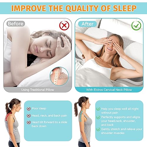  PouHenier.jh Cervical Pillow For Neck Shoulder Pain Relief Sleeping, Ergonomic Contour Memory Foam Pillows, Orthopedic Contoured Support Pillow For Side, Back, Stomach Sleepers(Queen Size, Soft)