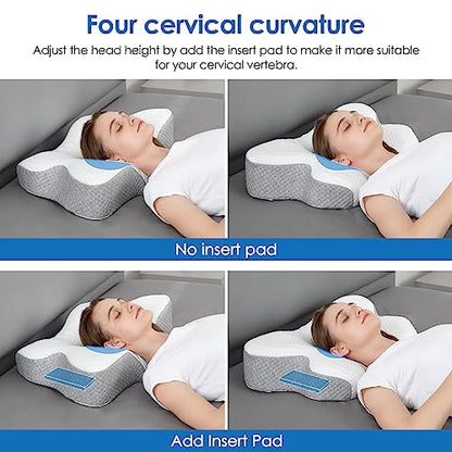  Cervical Pillow For Neck Pain Relief, Contour Memory Foam Neck Pillows, Ergonomic Orthopedic Sleeping Bed Support Pillow For Side Back Stomach Sleepers