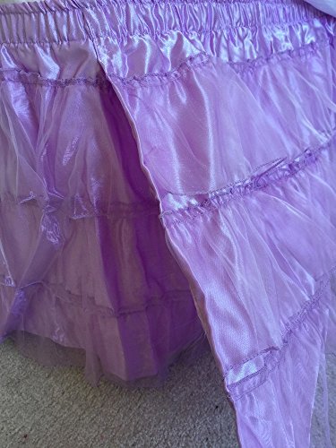 Royalty 3 Layer Organza & Satin Easy Fit Bed Dressing Waterfall Bed Skirt Dust Ruffle, Bed Skirt (Twin-Full, Lavender)