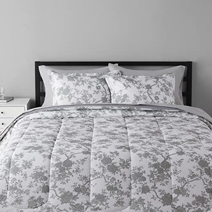  Amazon Basics 8-Piece Ultra-Soft Microfiber Bed-In-A-Bag Comforter Bedding Set - Full/Queen, Grey Chinoiserie