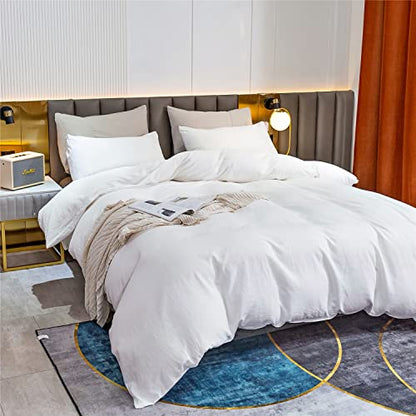  QWACK 100% Linen Duvet Cover King Set 3 Pcs Washed French Natural Flax Duvet Cover Soft Breathable Comfy Linen Bedding Set With 1 Duvet Cover Linen 2 Linen Pillowshams (King, White)