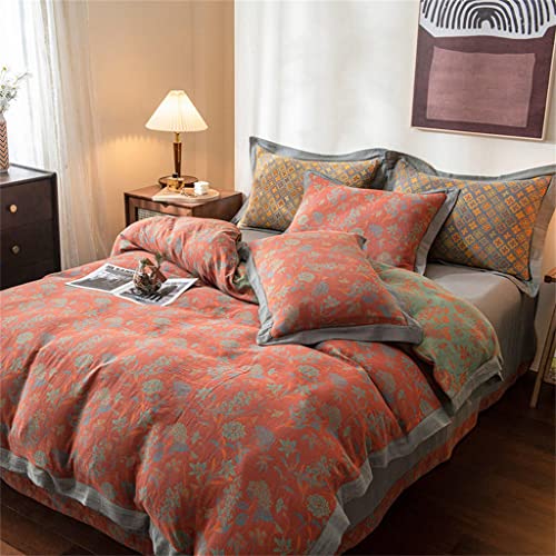  Walnut Four-Piece Set Double-Sided Double Yarn Jacquard Cotton Yarn Nude Sleeper Bedding Sheet Set (Color : A, Size : 200 * 230cm)