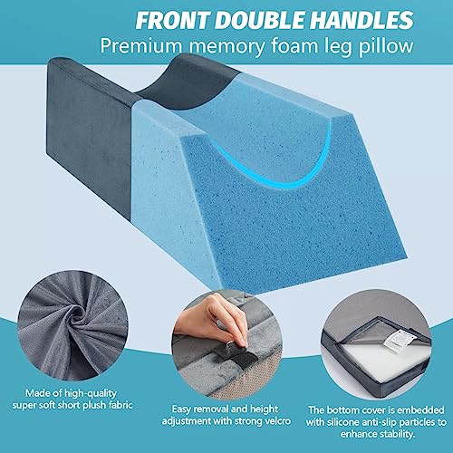  JOYWOO Memory Foam Leg Elevation Pillow - Post-Surgery, Knee And Ankle Injuries, Swelling - 3 Height Adjustments - Removable/Washable