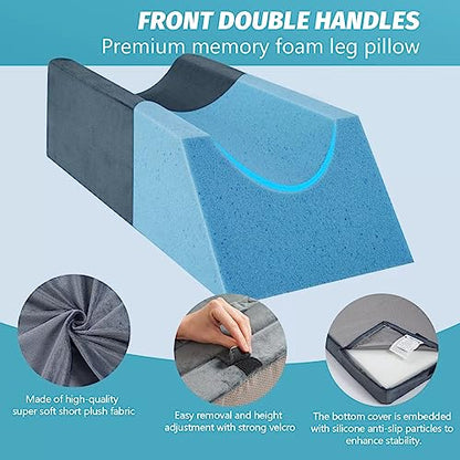  JOYWOO Memory Foam Leg Elevation Pillow - Post-Surgery, Knee And Ankle Injuries, Swelling - 3 Height Adjustments - Removable/Washable