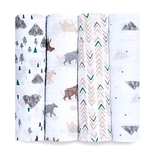  Aden + Anais Essentials Swaddle Blanket, Muslin Blankets For Girls & Boys, Baby Receiving Swaddles, Newborn Gifts, Infant Shower Items, Toddler Gift, Wearable Swaddling Set, 4 Pack, Damsel